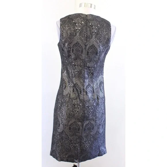 NWT J McLaughlin Zahara Black Champagne Jacquard Sheath Dress Size 2 Metallic - Picture 7 of 8